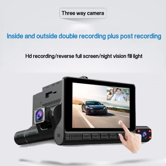 OSL-2019-L909-3-TP 4.0 Inch 1080P Rotatable Lens Triple Recording Camera HD Night Vision Dash Cam, Reverse Image Car Front Rear Interior Camera