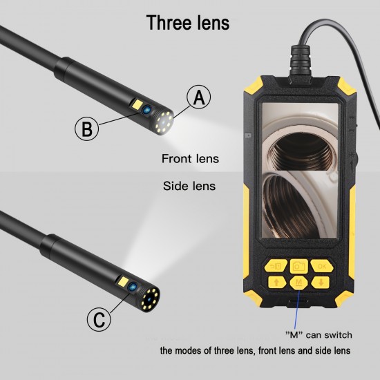 Three Lens Borescope, Endoscope Sewer Inspection Camera With 4.5'' IPS Screen,Waterproof Snake Cable,10 LED Lights Scope Camera For Car And Pipeline