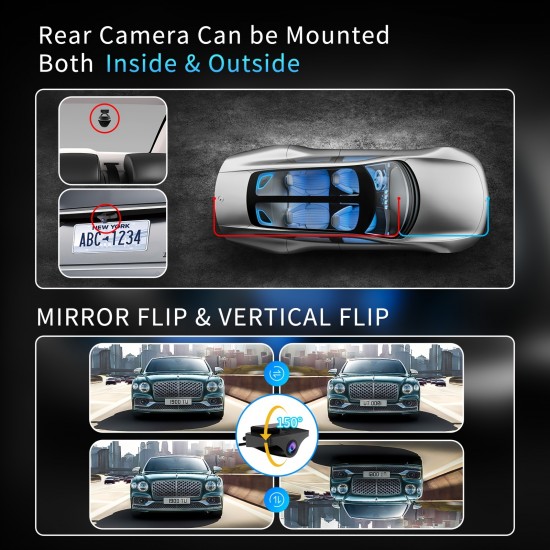 12" 2.5K Dash Cam Mirror For Car, Smart Rearview Mirror, 2.5K Front And 1080P Rear Dual Cameras, Night Vision, Parking Assistance For Cars & Trucks